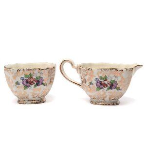 Vintage Lord Nelson Ware Porcelain 'Pompadour' Sugar & Creamer Cups England